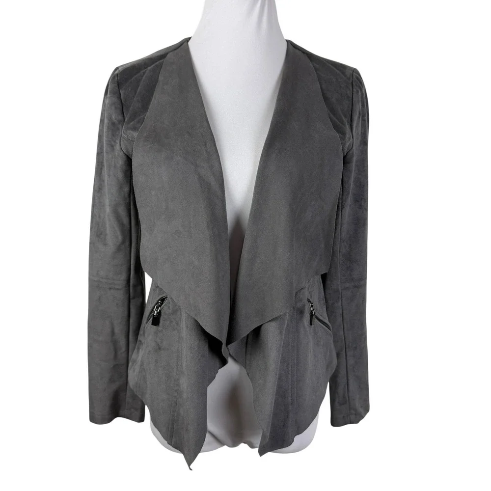 Market & Spruce Grey Faux Suede Drape Front Jacket Women's Small‎ SFJ7648